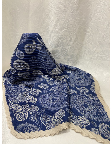 Pañuelo cuadrado azul china plisado