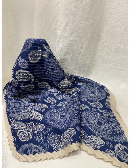 Pañuelo cuadrado azul china plisado