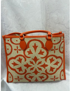 Bolso rafia naranja-beige