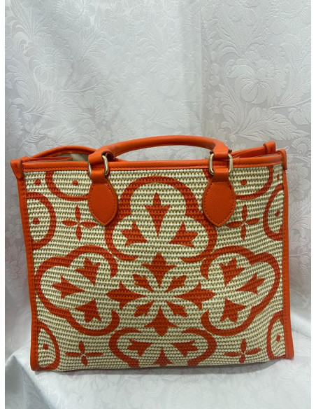 Bolso rafia naranja-beige