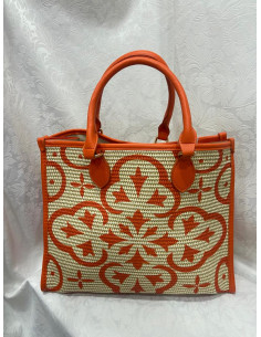 Bolso rafia naranja-beige 2