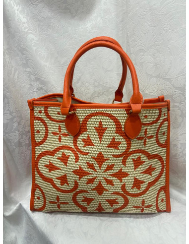 Bolso rafia naranja-beige