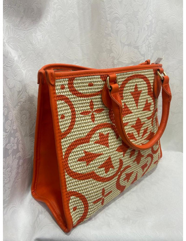 Bolso rafia naranja-beige