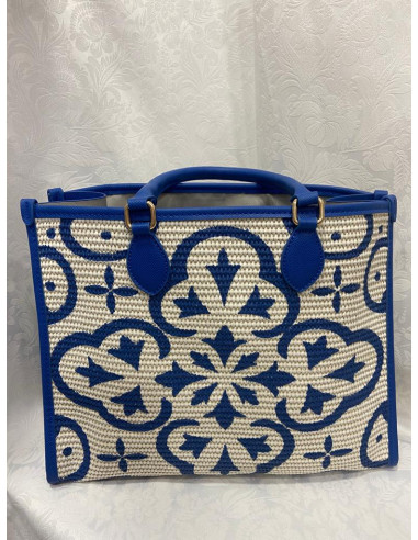 Bolso rafia azul-beige