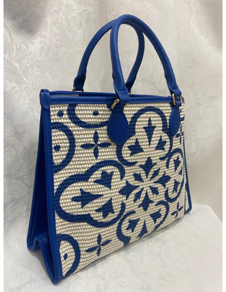 Bolso rafia azul-beige
