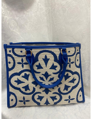 Bolso rafia azul-beige
